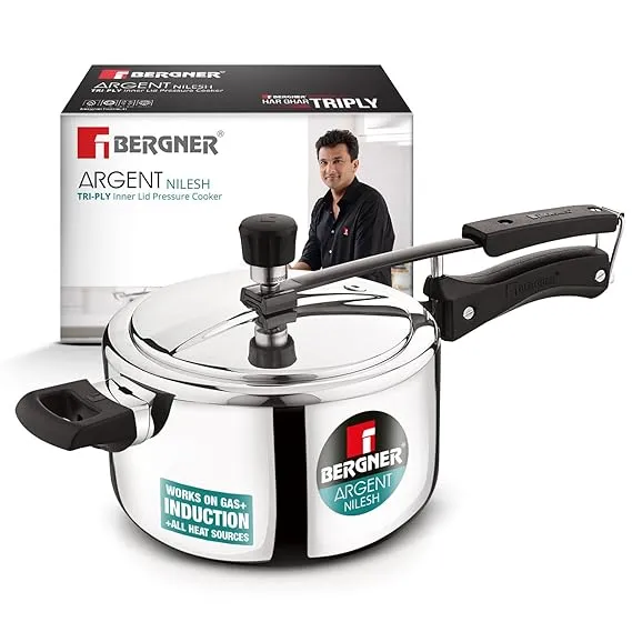 Bergner Argent TriPly Stainless Steel 3.5 Liters Inner Lid Pressure Cooker